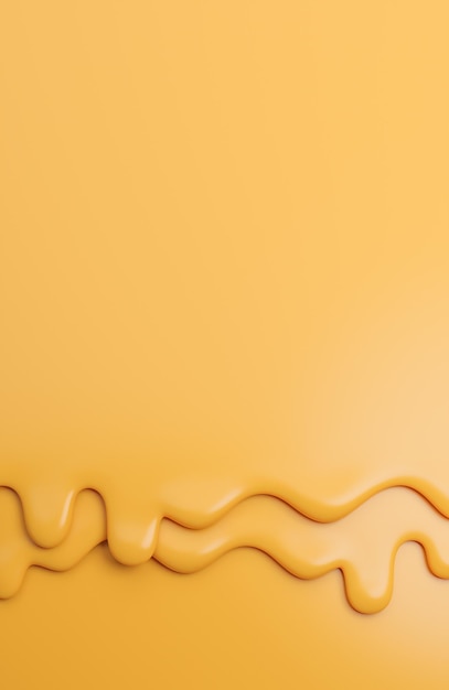 Foto gotas de líquido cremoso de queso, queso derretido sobre fondo amarillo, modelo 3d e ilustración.