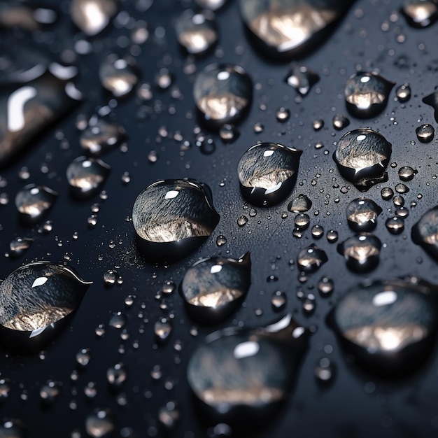 Gotas de lluvia de agua pura aisladas en un fondo gris oscuro