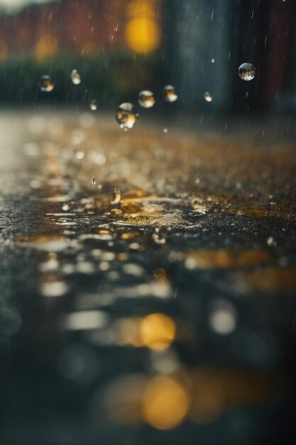 Gotas de lluvia en el asfalto mojado