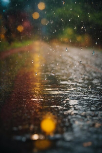 Gotas de lluvia en el asfalto mojado