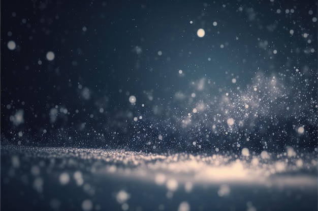 Gotas de lluvia blanca o copos de nieve cayendo sobre fondo azul oscuro IA generativa