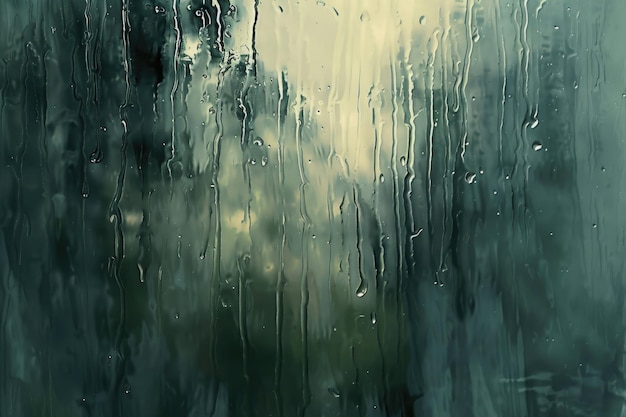 Las gotas de lluvia caen en cascada por un vidrio de la ventana.