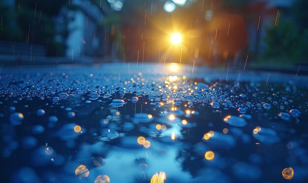 Las gotas de lluvia en la calle después de la lluvia