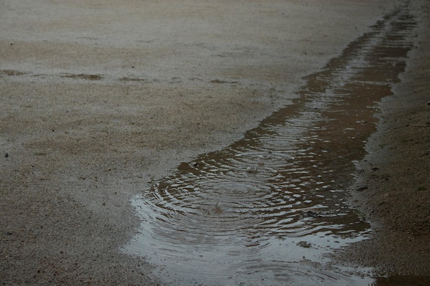 Gotas de lluvia cayendo en el charco