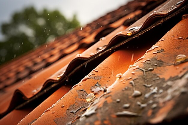 Gotas de lluvia cayendo sobre un techo o techo de estaño