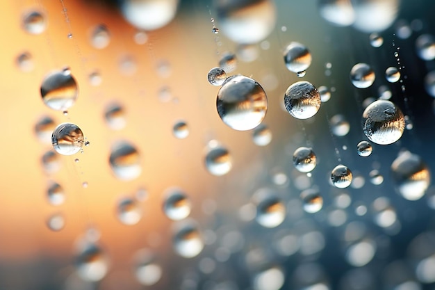 Las gotas de lluvia en el cuarzo transparente crean un efecto bokeh