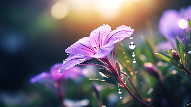 Las gotas de lluvia en las flores silvestres Una macro maravilla de la naturaleza