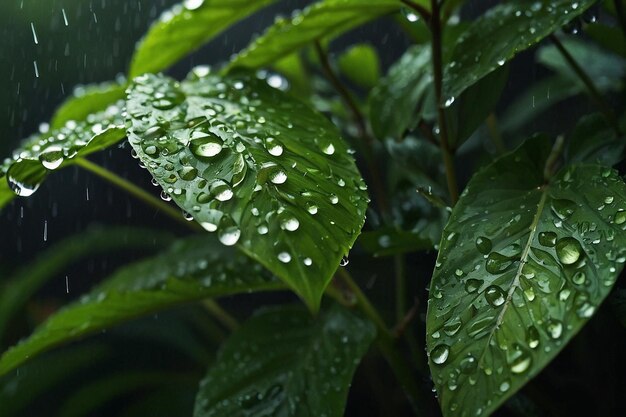 Gotas de lluvia en el follaje verde