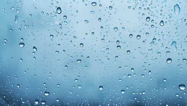 Gotas de lluvia de fondo azul en un vaso de lluvia