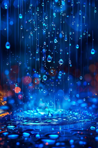 Las gotas de lluvia en un fondo azul