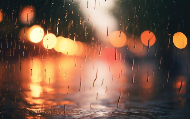 Las gotas de lluvia en el fondo de vidrio son borrosas