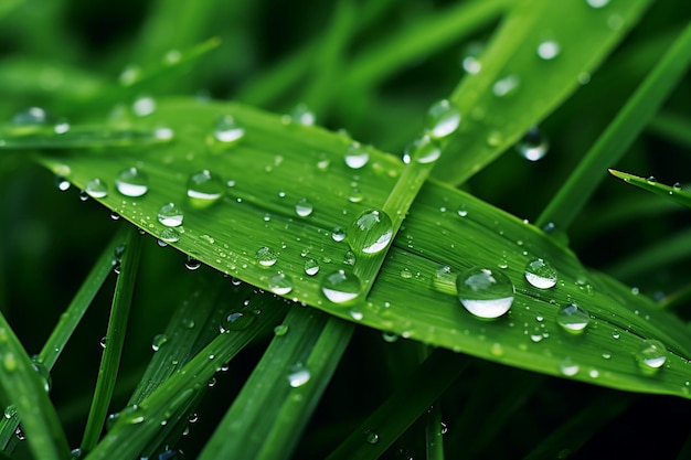 Gotas de lluvia en la hierba bajo la lluvia