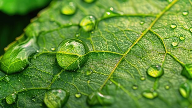 Gotas de lluvia en la hoja IA generativa