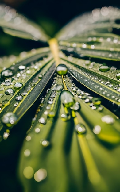 Foto las gotas de lluvia en una hoja verde generada por ai