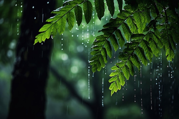 gotas de lluvia en una hoja verde bajo la lluvia