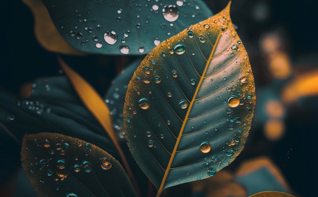 Gotas de lluvia en la hoja