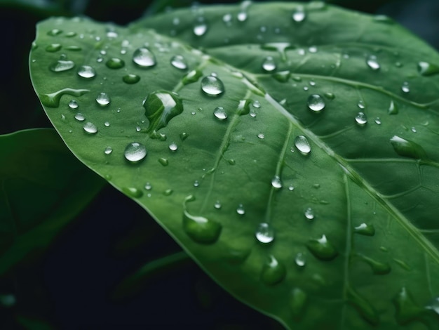 Gotas de lluvia en la hoja