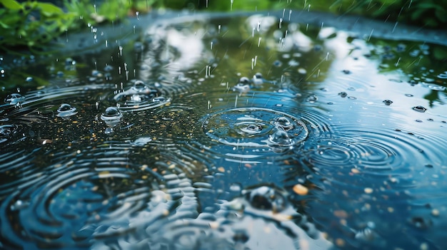 Las gotas de lluvia húmedas del charco