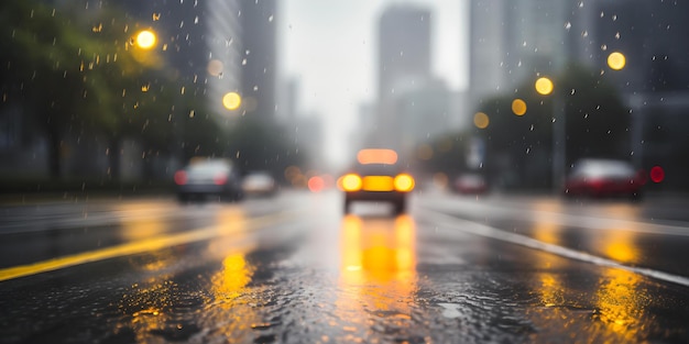 Las gotas de lluvia nebulosas borran la vista del parabrisas durante la conducción por la autopista en fuertes lluvias Concepto Conducción en fuertes lluvia Aventuras en días de lluvia Mal tiempo Viaje por el parabrisas nebuloso Vistas de la autopista lluviosa