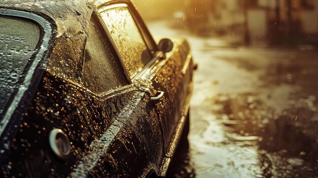 Foto gotas de lluvia en el parabrisas de un coche las gotas están enfocadas y destacan claramente sobre el fondo de cristal