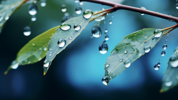 Gotas de lluvia en las ramas de los árboles