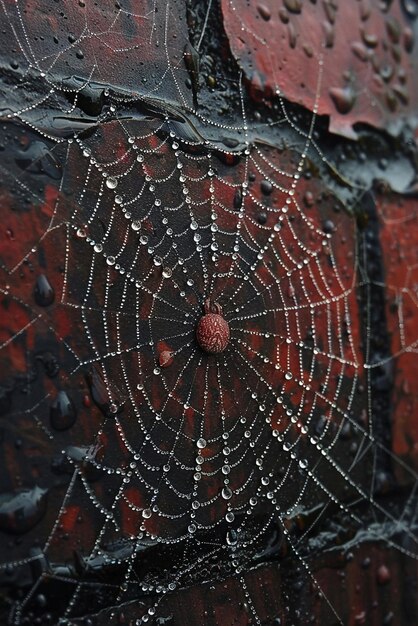 Foto gotas de lluvia relucientes en una telaraña capturando la complejidad y la belleza de la naturaleza vieja pared de ladrillo