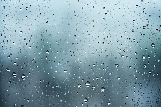 Gotas de lluvia sobre el cristal de la ventana con fondo nublado