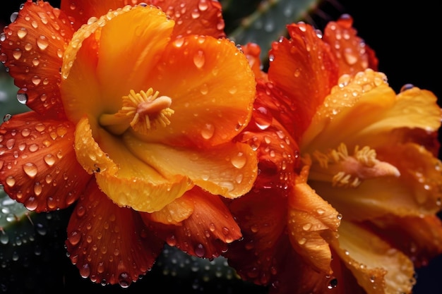 Gotas de lluvia sobre flores de cactus vívidas después de la tormenta del desierto creadas con ai generativo