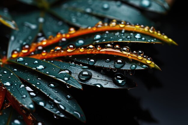 gotas de lluvia sobre las hojas con vista de enfoque ampliada