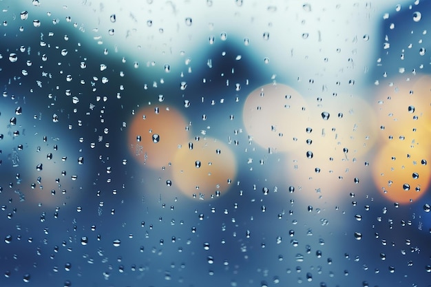 Gotas de lluvia sobre vidrio sobre un fondo borroso