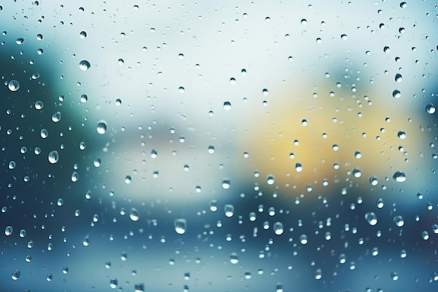 Gotas de lluvia sobre vidrio sobre un fondo borroso