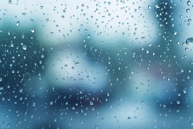 Gotas de lluvia sobre vidrio sobre un fondo borroso