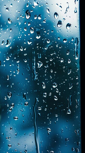 Gotas de lluvia en la ventana Azul