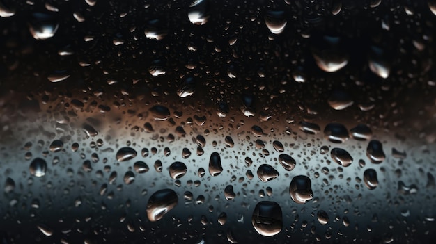 Gotas de lluvia en una ventana con un fondo oscuro