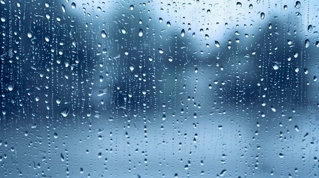 Gotas de lluvia en la ventana Tono azul
