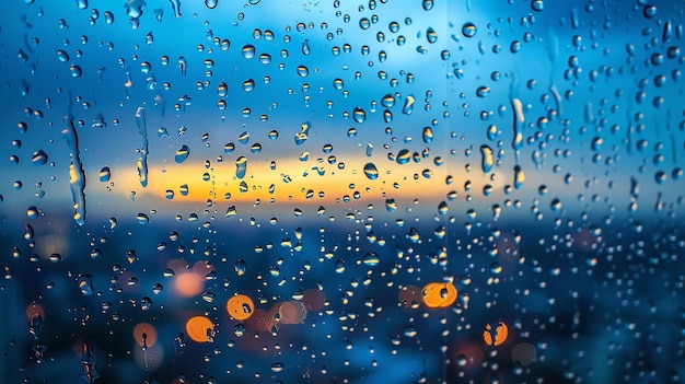 gotas de lluvia en un vidrio de la ventana con una ciudad en el fondo