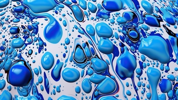 Gotas de pintura azul abstracta mezcladas en fondo de aceite blanco Patrón de fluidos no mezclados IA generativa