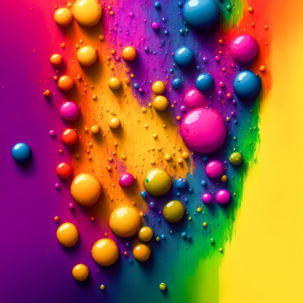 Gotas de pintura multicolor brillante en el papel Arte de diseño creativo digital