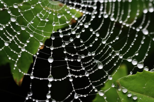 Las gotas de rocío adornan el delicado diseño de la telaraña