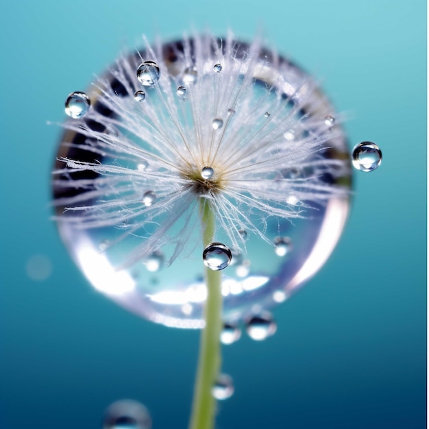 Gotas de rocío en una flor de diente de león