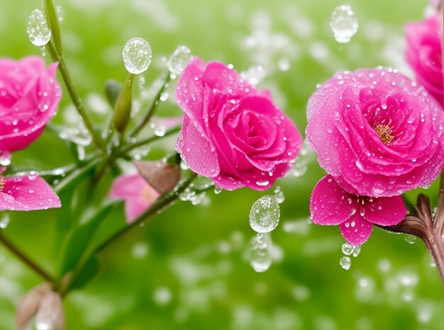 Las gotas de rocío en las flores en un parque