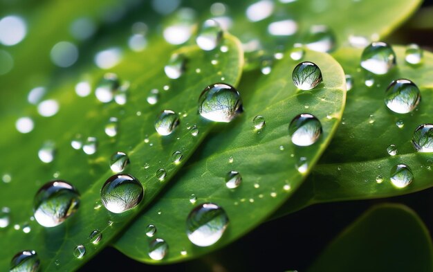 Gotas de rocío en una hoja de primer plano