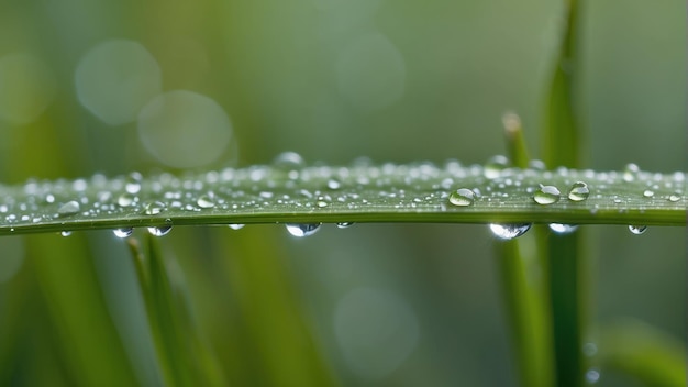 Gotas de rocío en las hojas de hierba verde