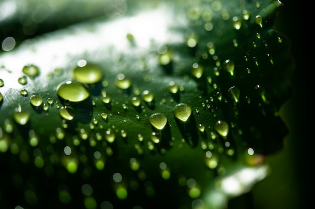 Las gotas de rocío en las hojas no son verdes.