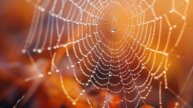 Las gotas de rocío en la red de araña