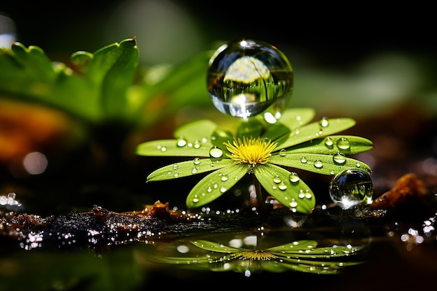 Gotas de rocío sobre Moss Macro Una gota de agua sobre las hojas