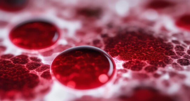 Gotas rojas vibrantes en un primer plano de la superficie