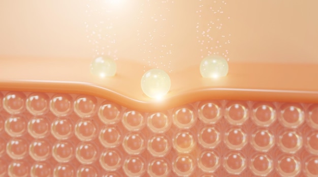 Gotas de suero y vitaminas en las células de la piel