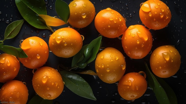 Gotas visíveis de fundo sem costura fresca de Kumquat de IA geradora de água