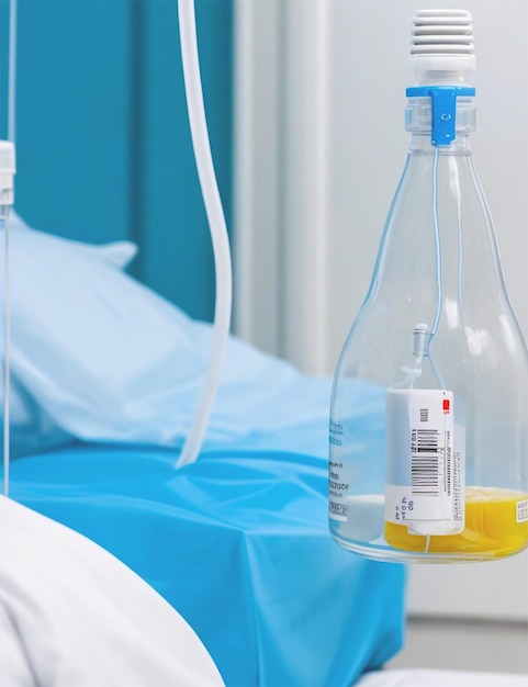gotejamento de solução salina intravenosa para paciente no hospital